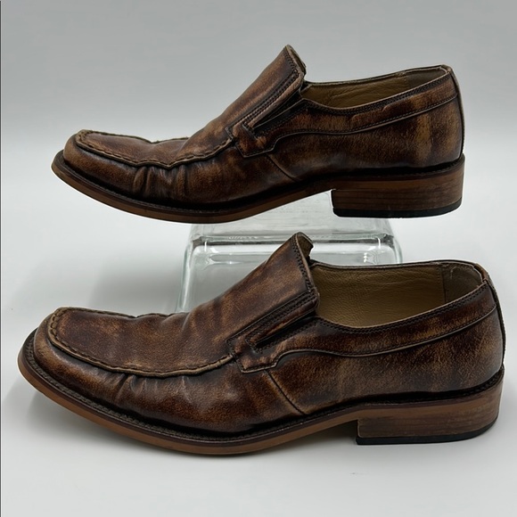 Men\'s Brown Leather Loafers dress shoes 41 EU 8.5 slip on square toe main image 9